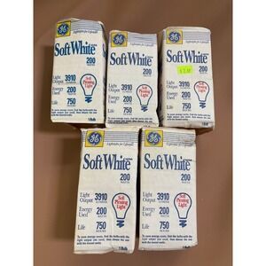 5 Pack GE Soft White 200W Light Bulbs 3910 Lumens 11585 120V NOS